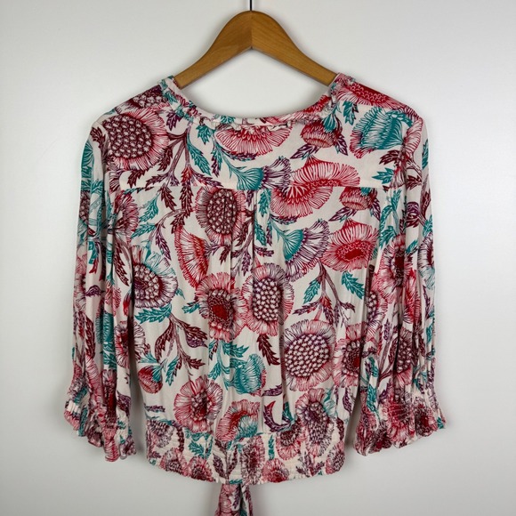 Tugboat Anthropologie Saraya Floral‎ Tie Front Blouse Size Small Multicolor Boho - Picture 5 of 12